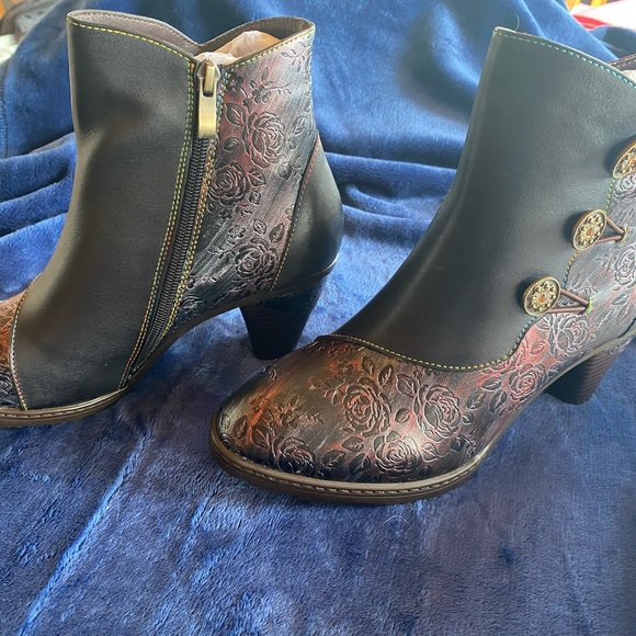 New Retro Handmade floral stitching button boots 37 (US 6) Black zip - Picture 15 of 17